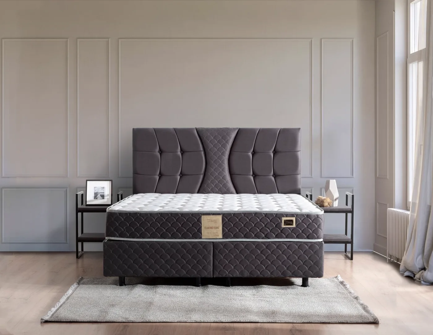 Kiamond Anthracite 150x200 Double Mattress, Divan Base & Headboard Set MBL1020