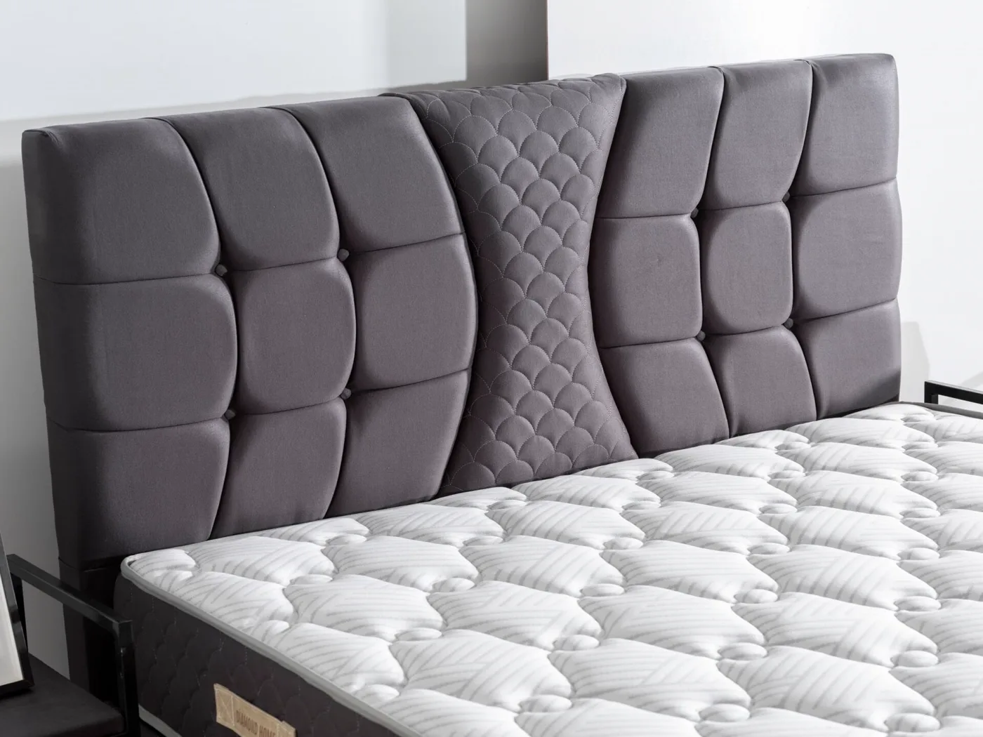 Kiamond Anthracite 150x200 Double Mattress, Divan Base & Headboard Set MBL1020