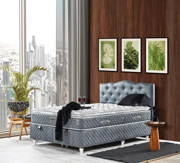 Button 160X200 Double Mattress, Divan Base, Headboard Set EY2009