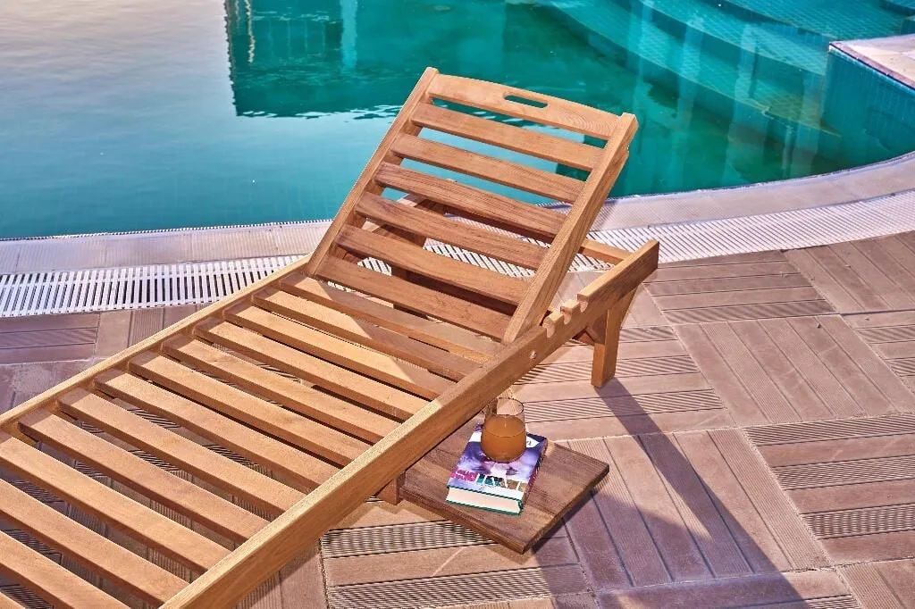 Simay Wooden Sun Lounger with Built-In Table ROY009