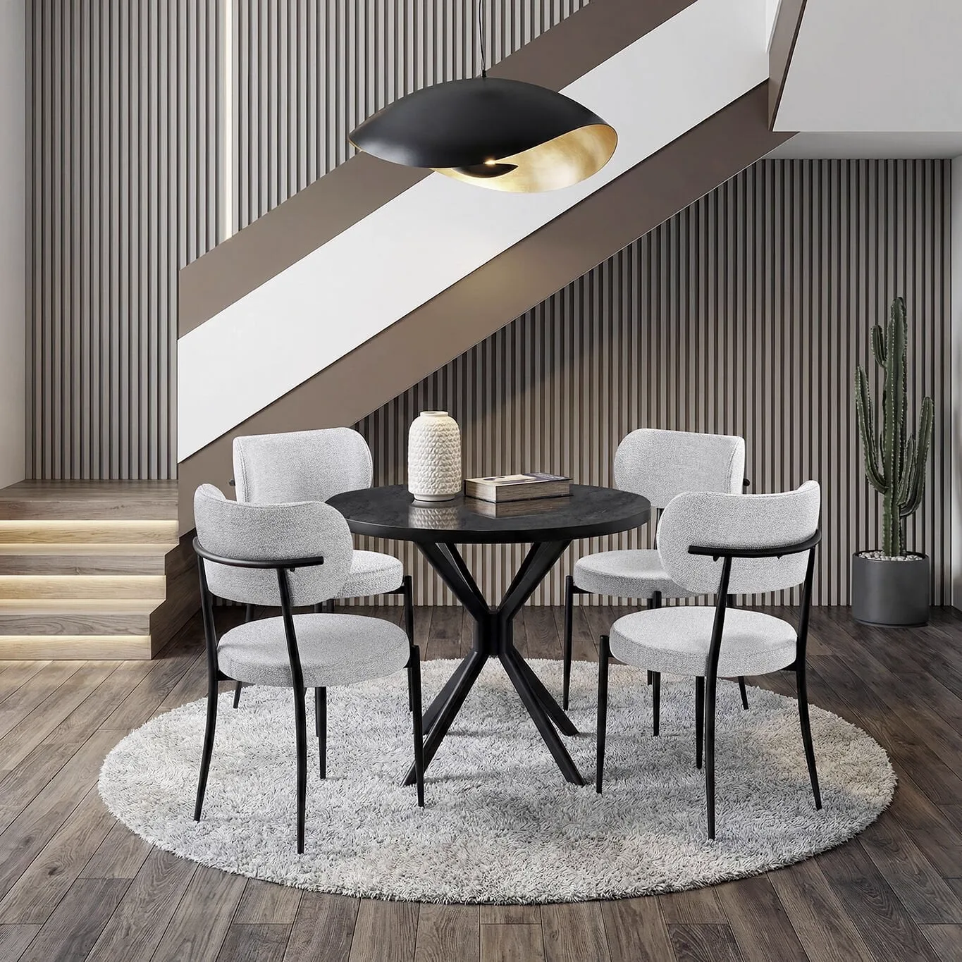 Ceyda Black Marble Round Table & Atlas Black Chair Set HDR1279