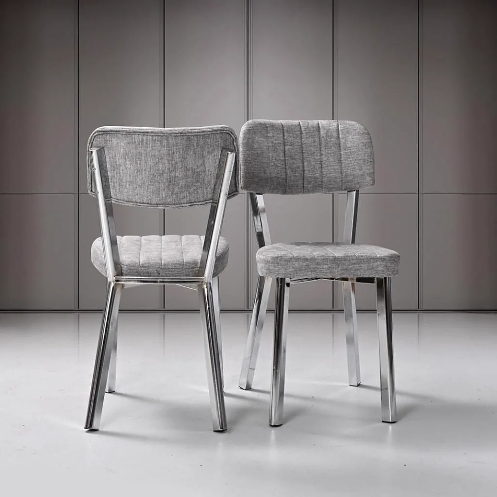 Gaye White Marble Table & Ceyda Chrome Chair Set HDR1267