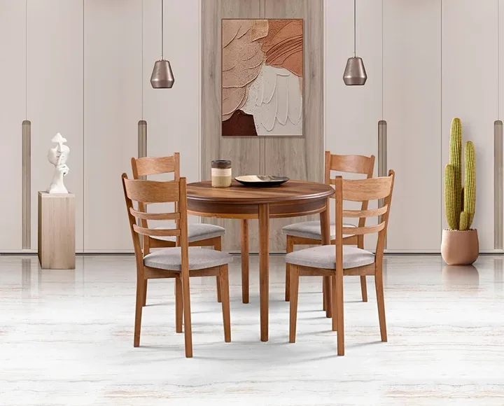 Luna Walnut Round Table & Tepeli Chair Set HDR1278