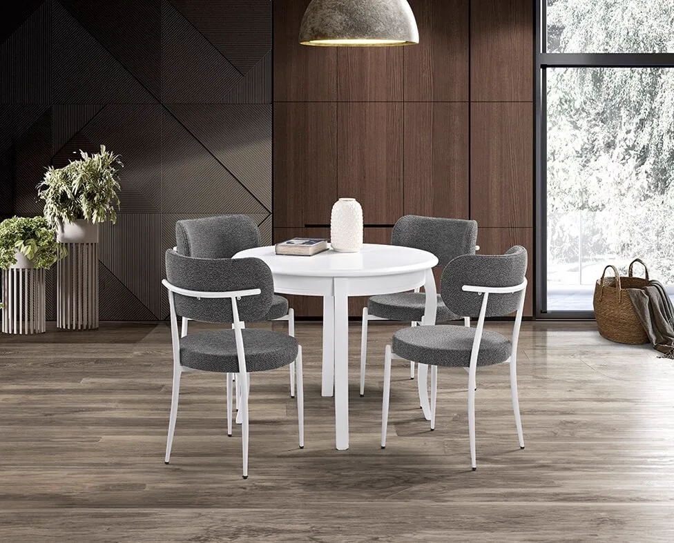 Luna White Round Table & Atlas White Chair Set HDR1277
