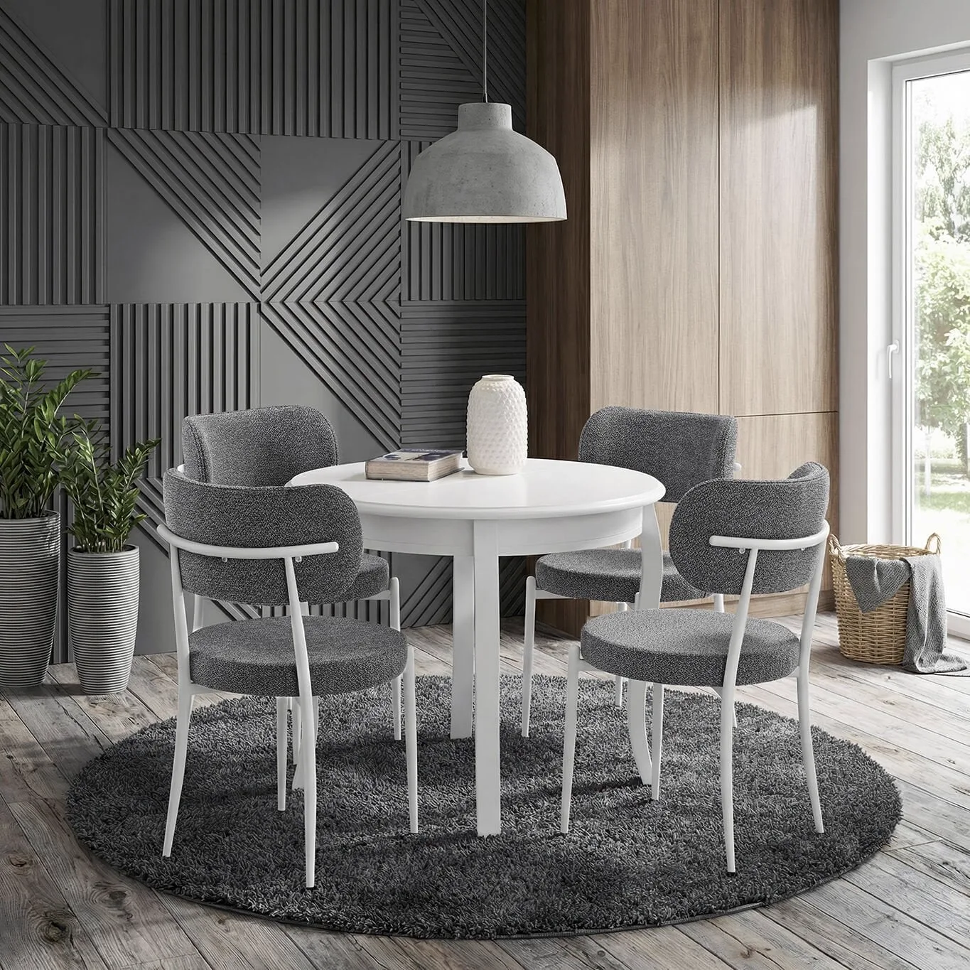 Luna White Round Table & Atlas White Chair Set HDR1277