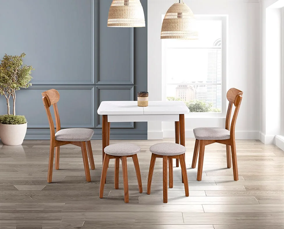 Izmir White Table & Izmir Chair & Stool Set HDR1271