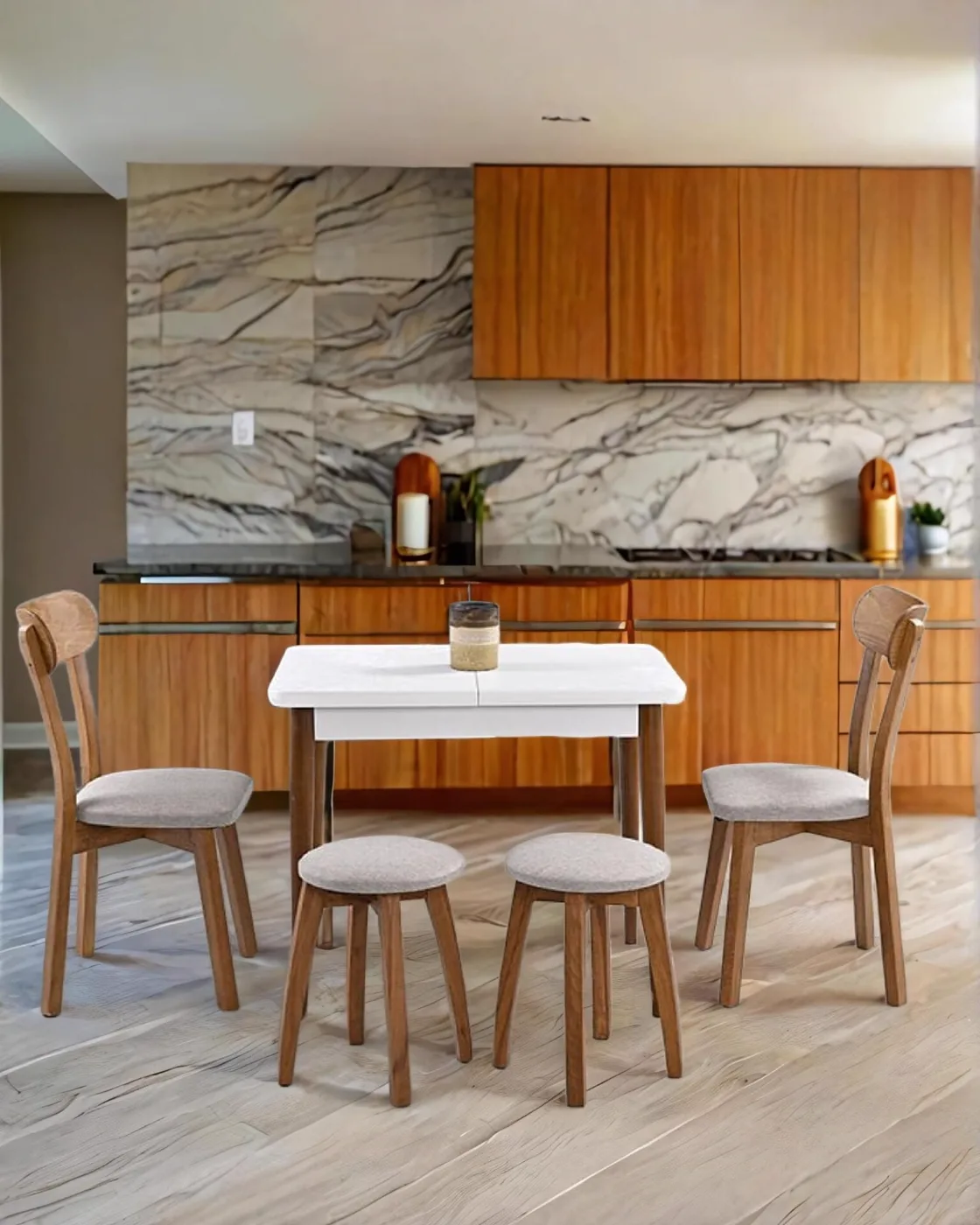 Izmir White Table & Izmir Chair & Stool Set HDR1271
