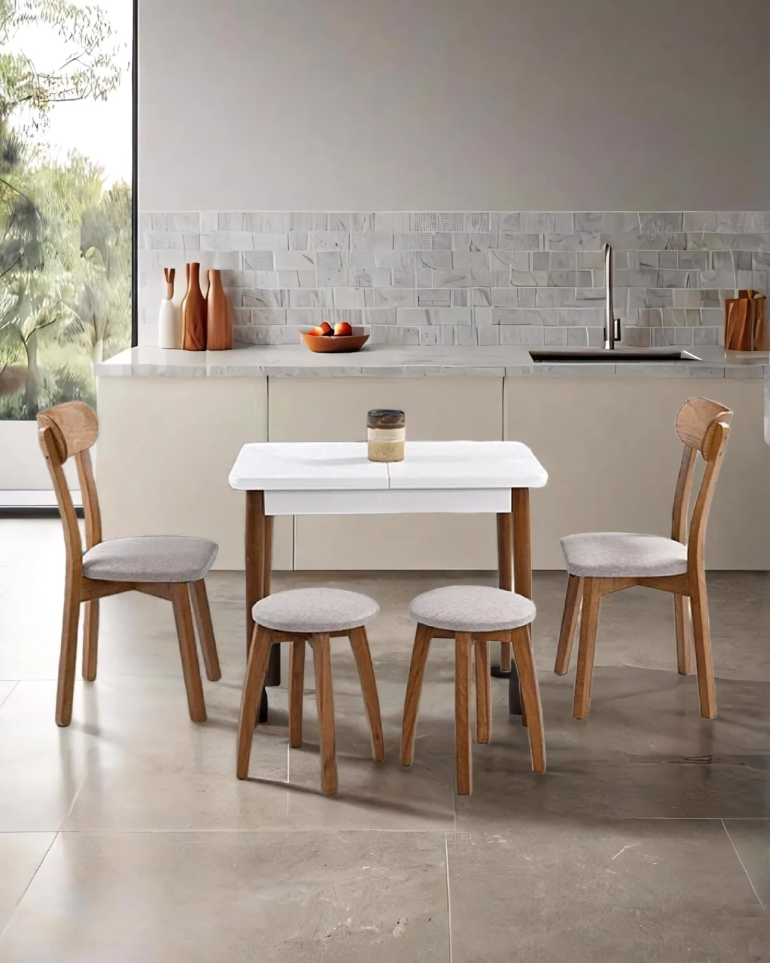 Izmir White Table & Izmir Chair & Stool Set HDR1271