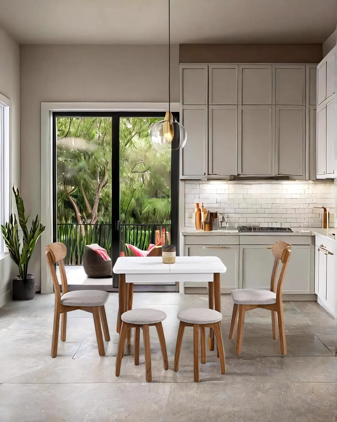 Izmir White Table & Izmir Chair & Stool Set HDR1271