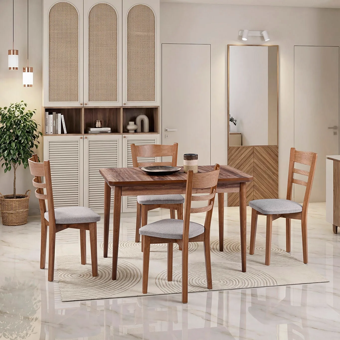 Zen Walnut Table & Tepeli Chair Set HDR1266