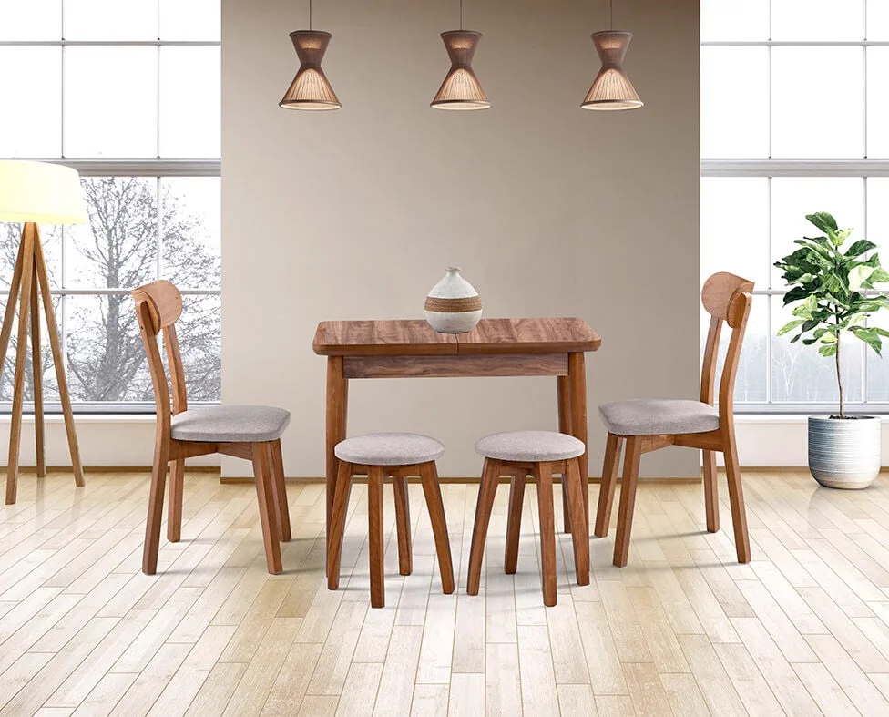 Izmir Walnut Table & Izmir Chair & Stool Set HDR1270