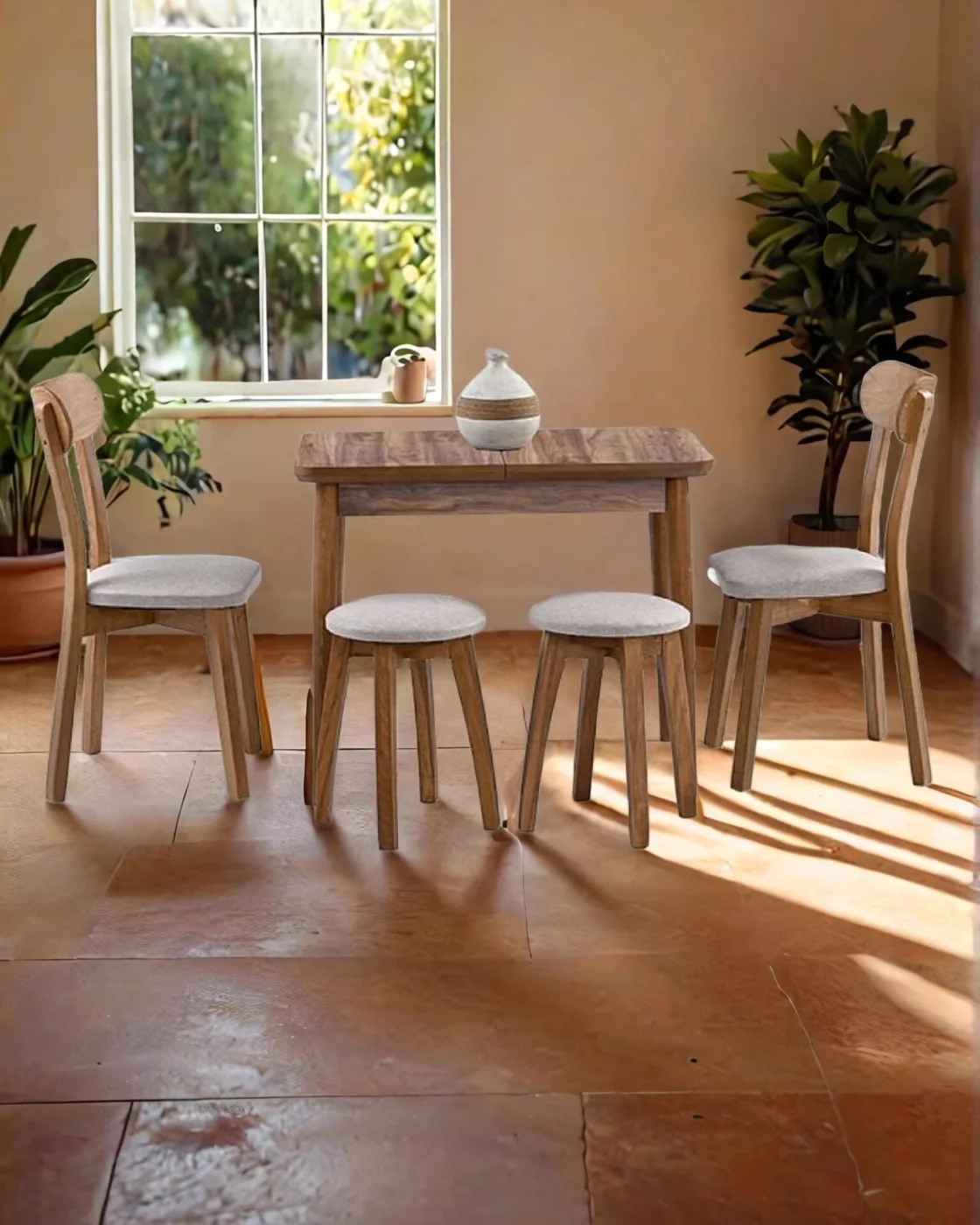 Izmir Walnut Table & Izmir Chair & Stool Set HDR1270