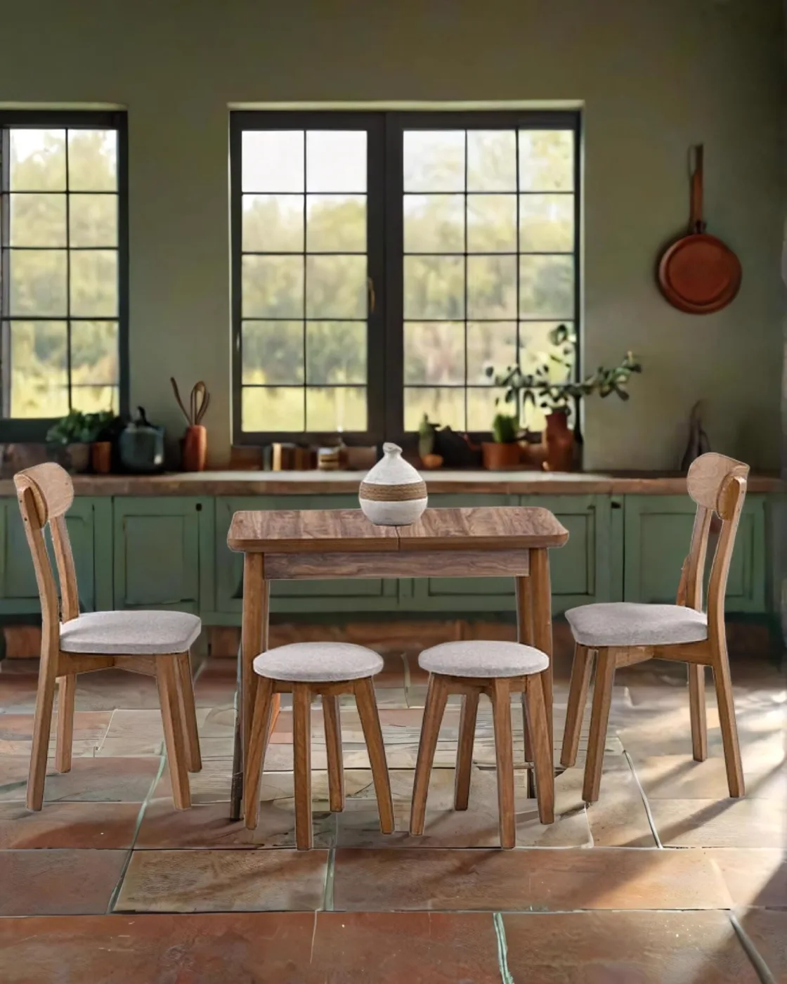 Izmir Walnut Table & Izmir Chair & Stool Set HDR1270