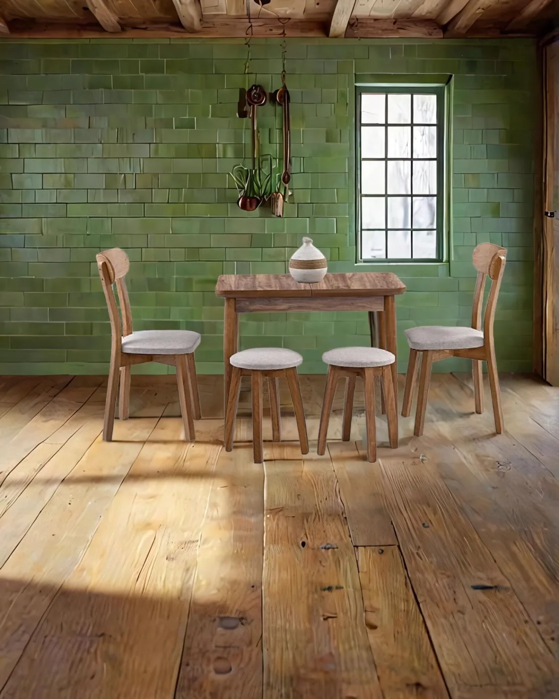 Izmir Walnut Table & Izmir Chair & Stool Set HDR1270