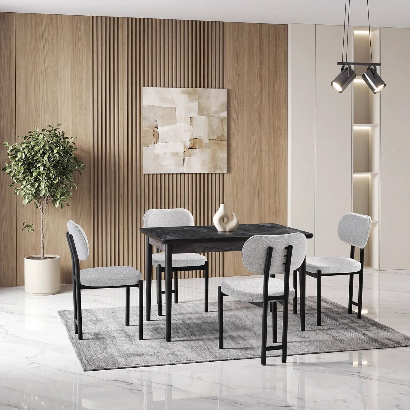 Mix Black Marble Table & Ayca Chair Set HDR1258