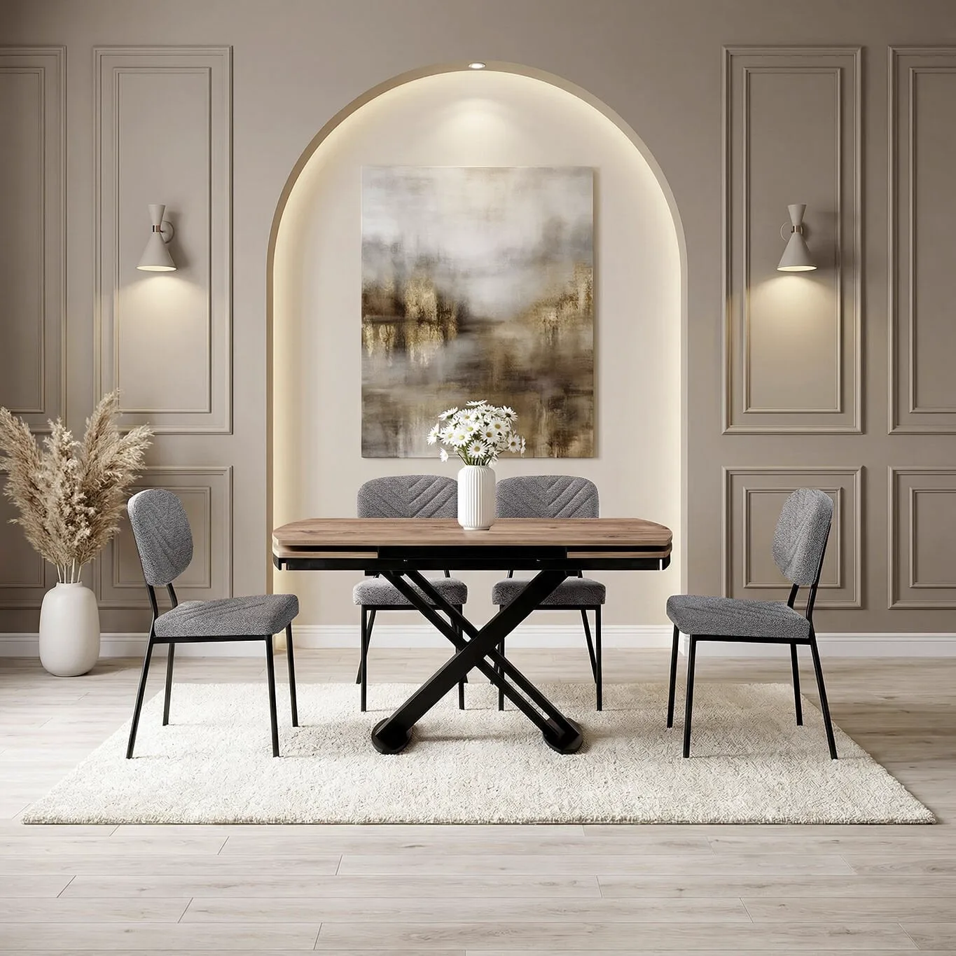 Galata Antique Table & Vira Black Chair Set HDR1253