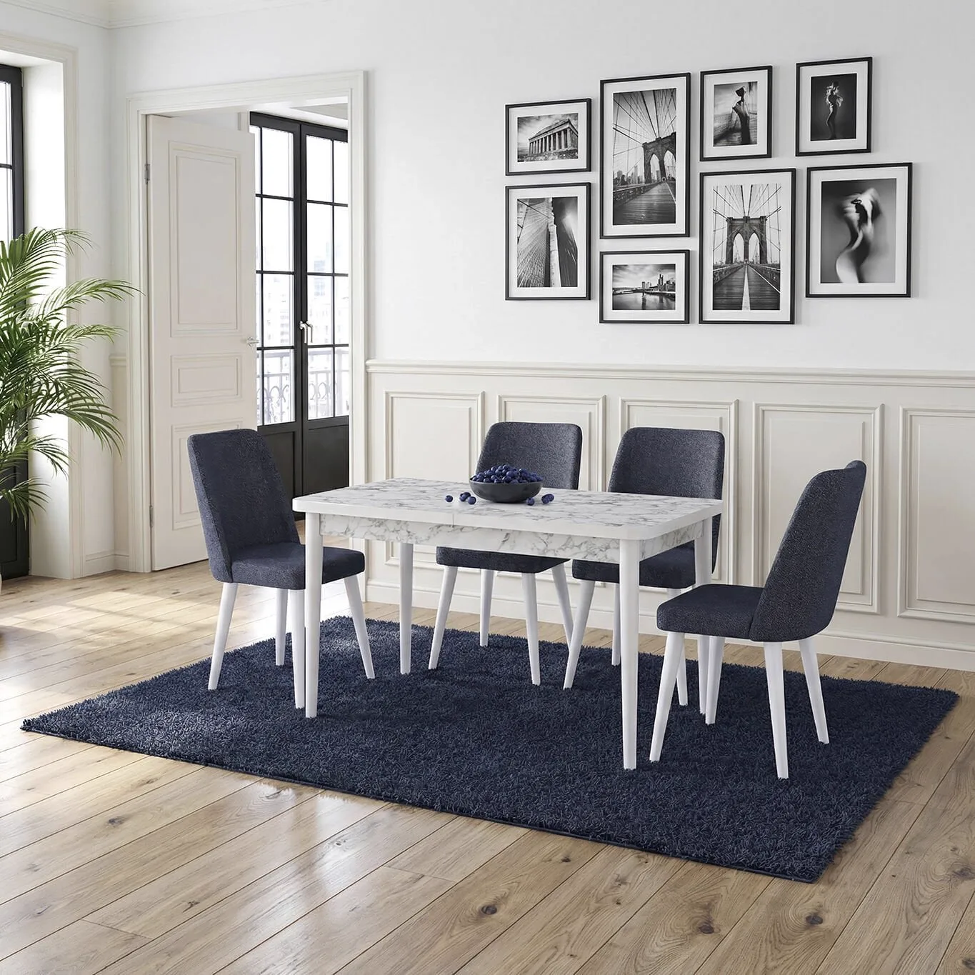 Mix White Marble Table & Asil White Chair Set HDR1260