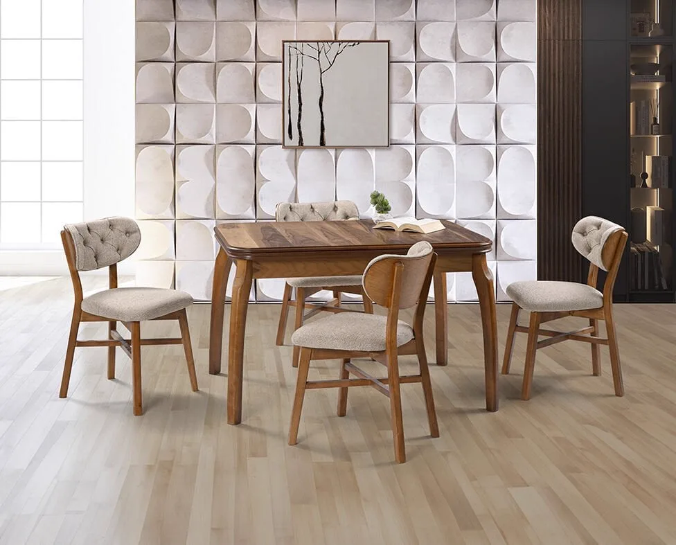 Manolya Walnut Table & Kartal Walnut Chair Set HDR1239