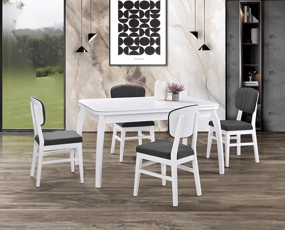 Manolya White Table & Manolya White Chair Set HDR1238