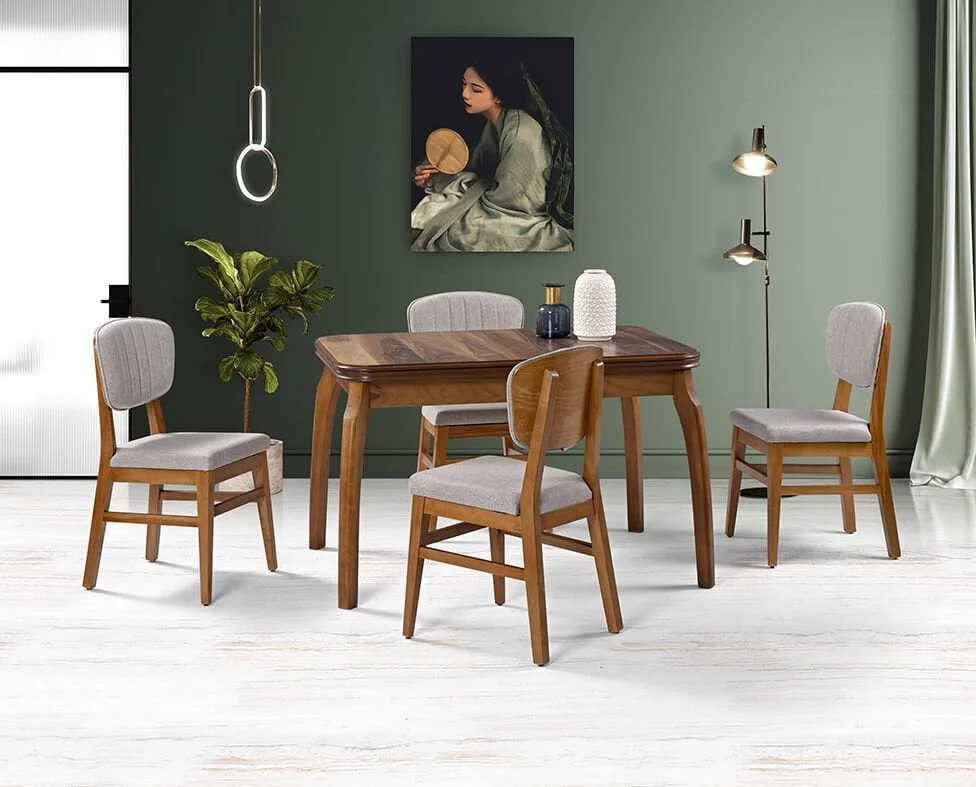 Manolya Walnut Table & Manolya Walnut Chair Set HDR1237