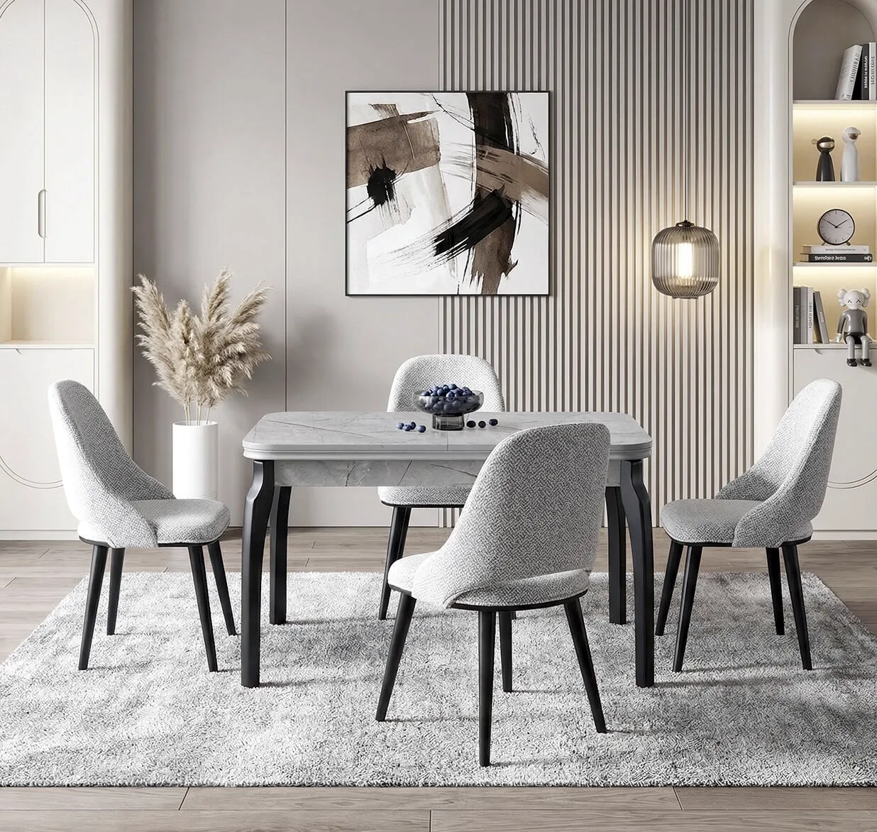 Manolya Grey Marble Table & Ada Walnut Chair Set HDR1236