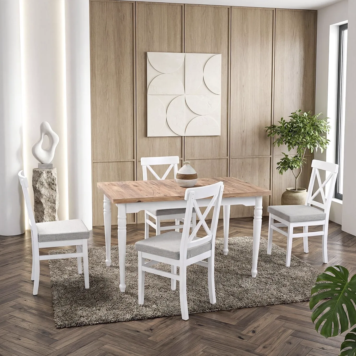 Rustic Antique Table & Rustic Chair Set HDR1240