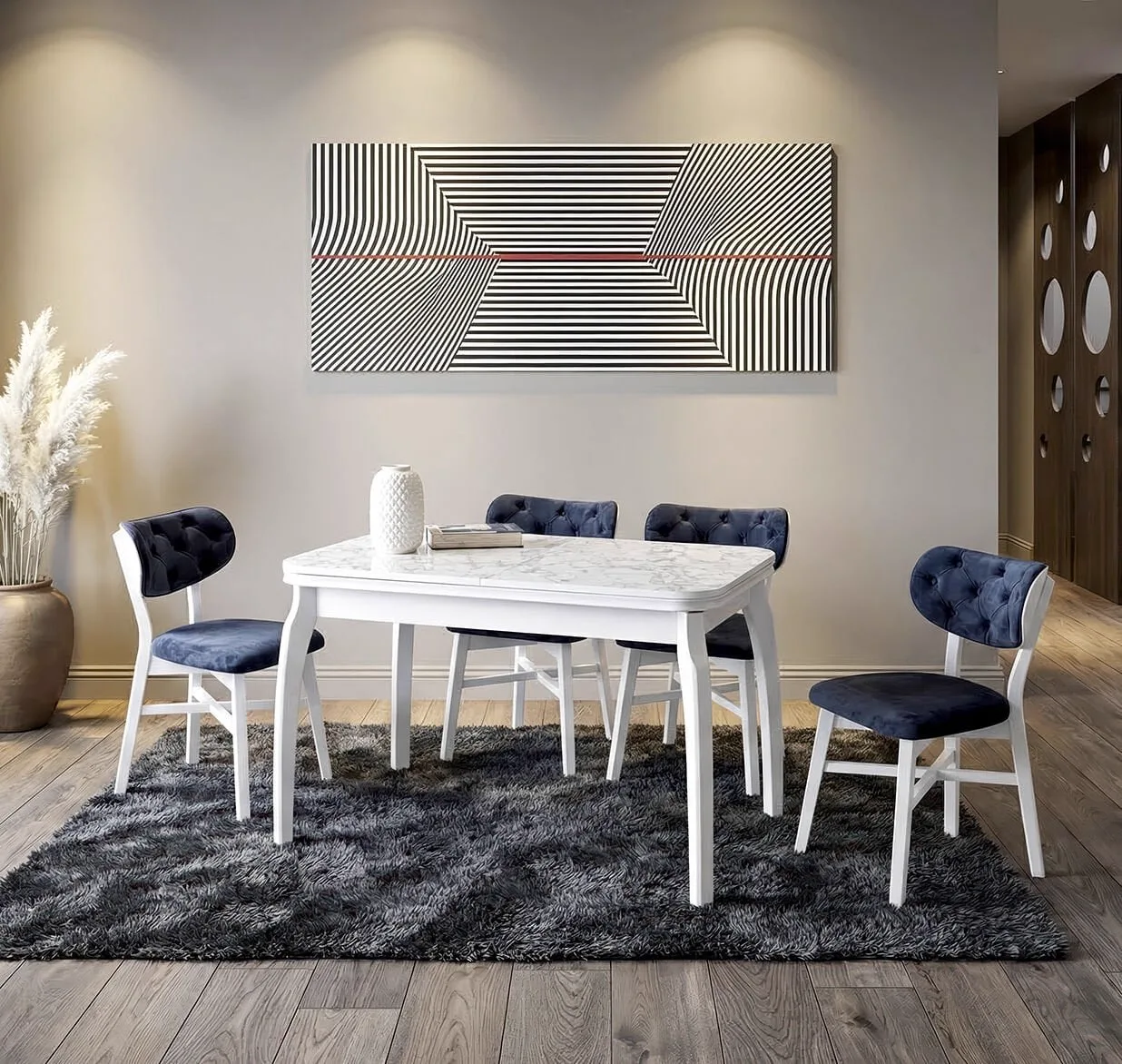 Manolya White Marble Table & Kartal White Chair Set HDR1235