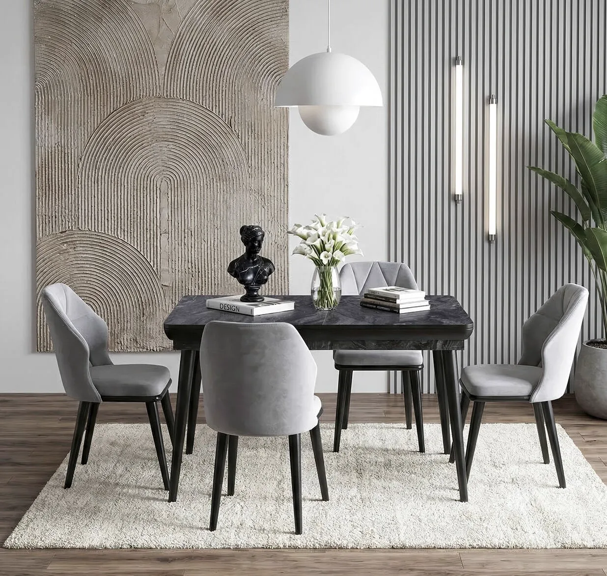 Hera Black Marble Table & Ruya Chair Set HDR1227