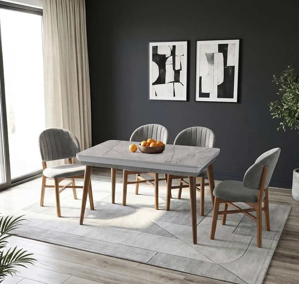 Hera Grey Marble Table & Favori Chair Set HDR1226