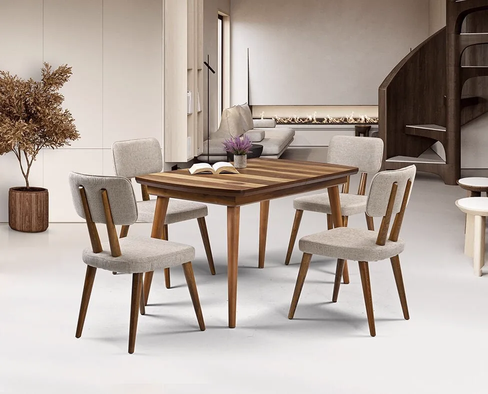 Milano Walnut Table & Derin Chair Set HDR1229
