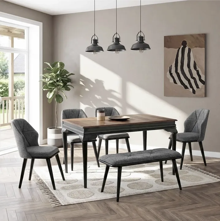 Ensemble table Avangard noire, chaises Buse et banc Ruya HDR1218