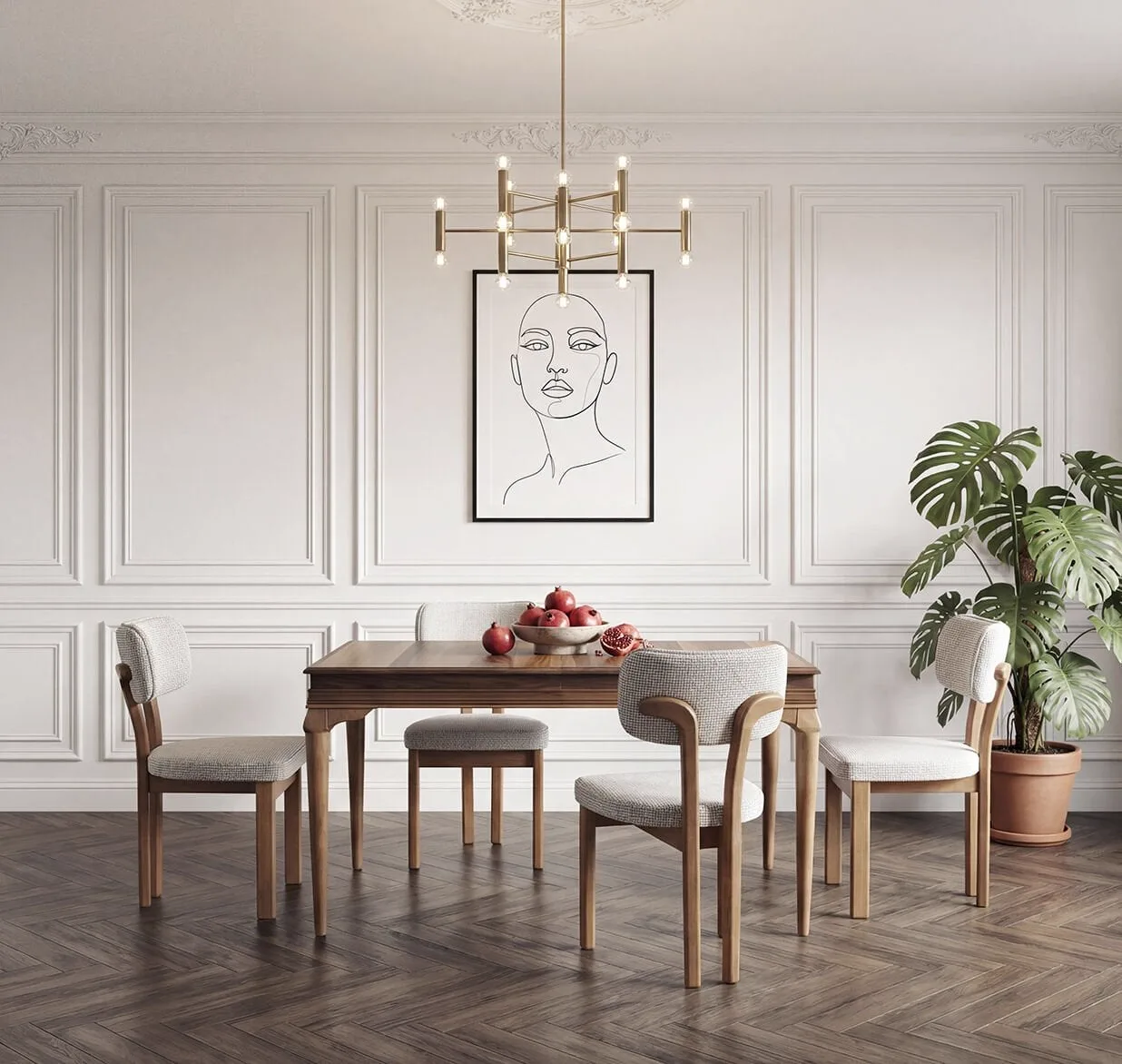 Avangart Walnut Table & Baston Chair Set HDR1220