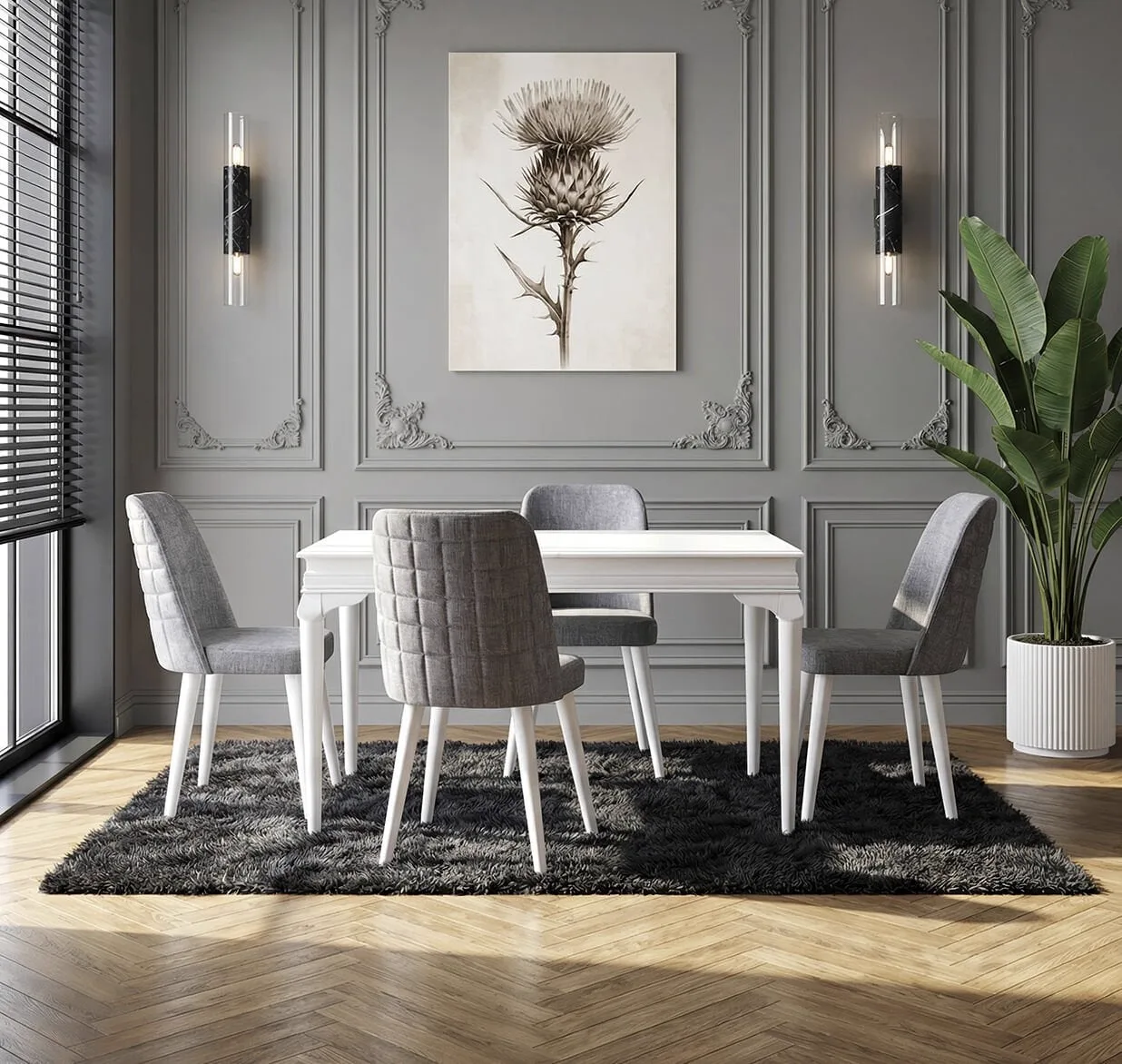 Avangart White Table & Checkered Chair Set HDR1219
