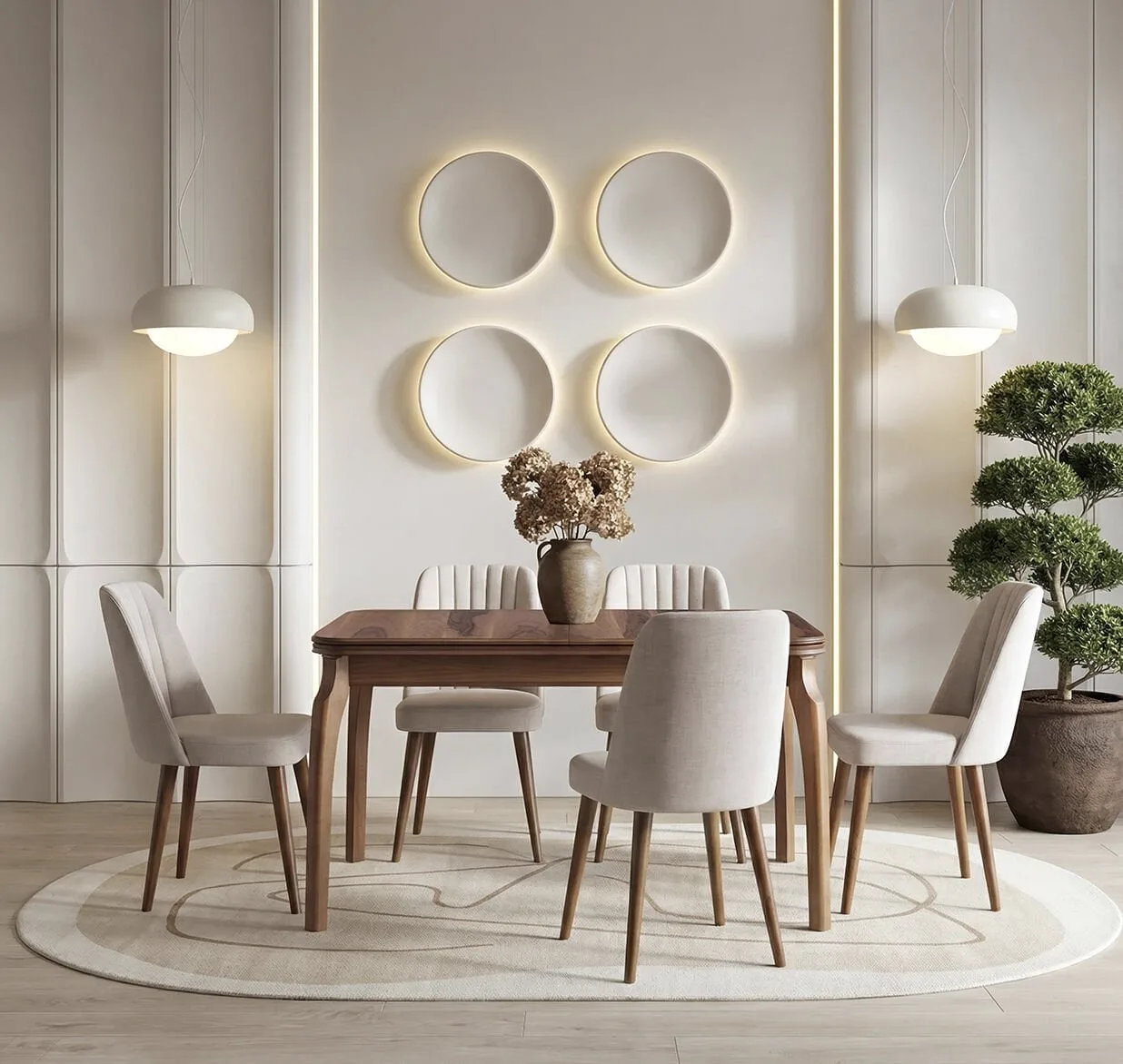 Nil Walnut Table & Valenta Chair Set HDR1224