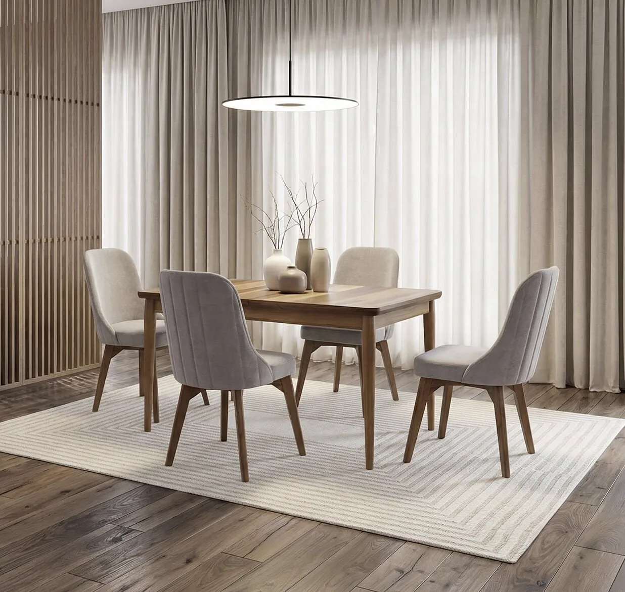 Valenta Walnut Table & Doruk Chair Set HDR1222
