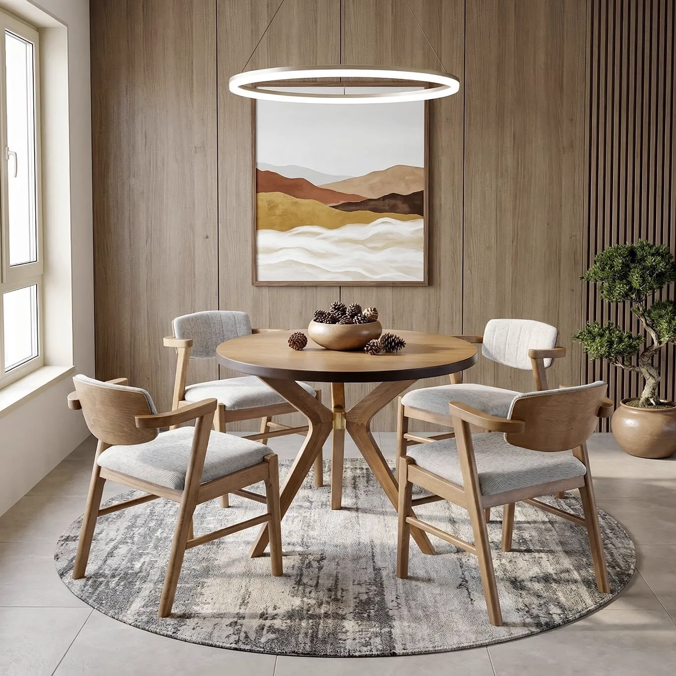Begum Walnut Round Table & Zeus Chair Set HDR1208