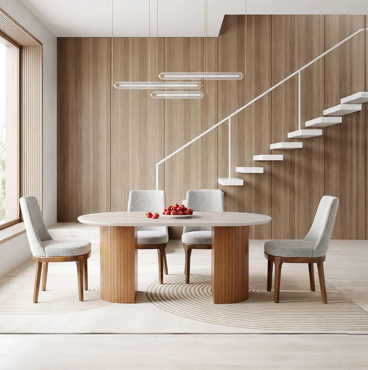 Ece Travertine Oval Table & Classic Chair Set HDR1211