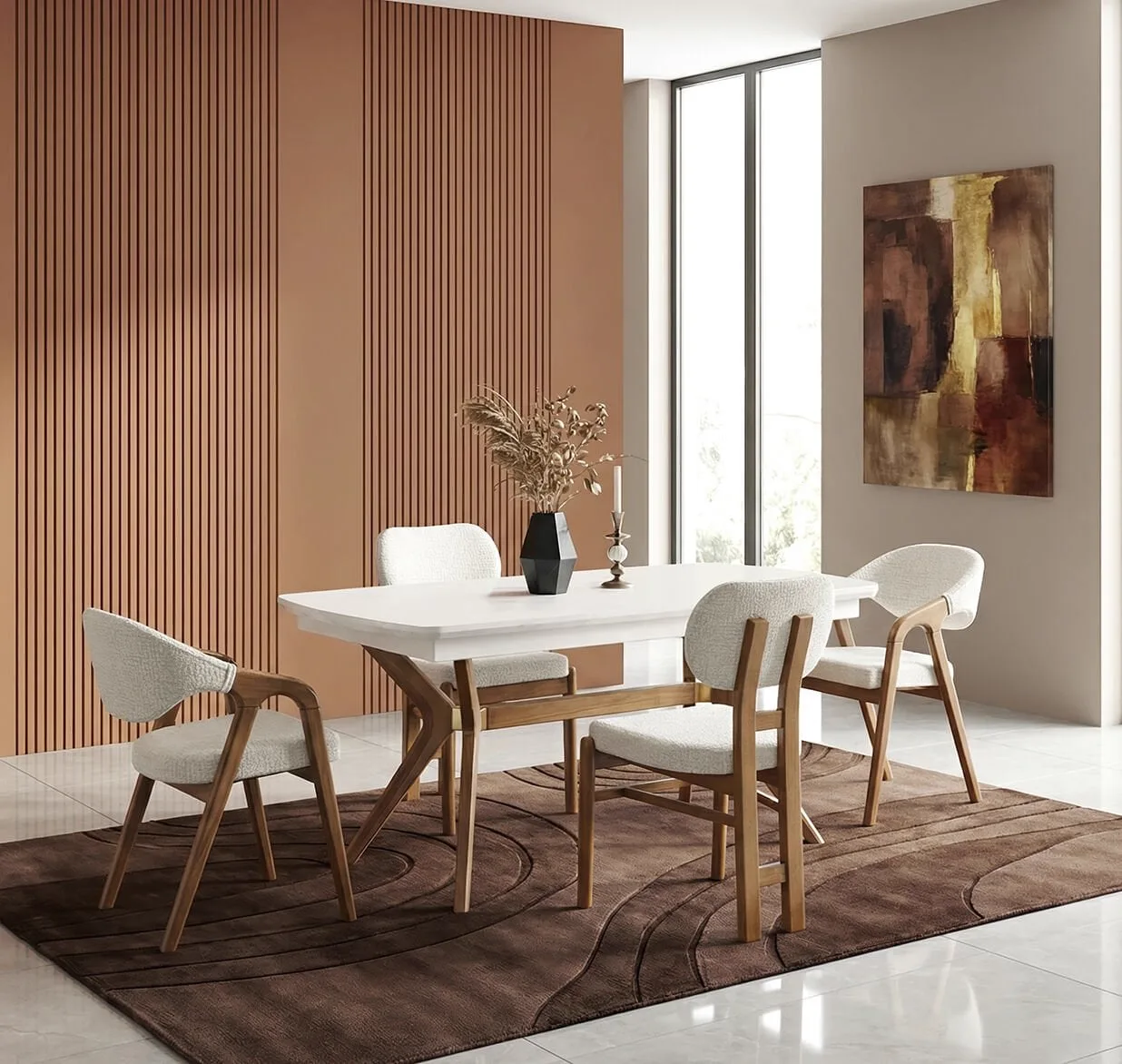 Petra White Table & Nova and Asli Chair Set HDR1213