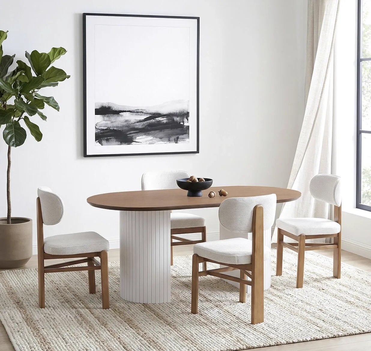 Ece Walnut Oval Table & Eyfel Chair Set HDR1212
