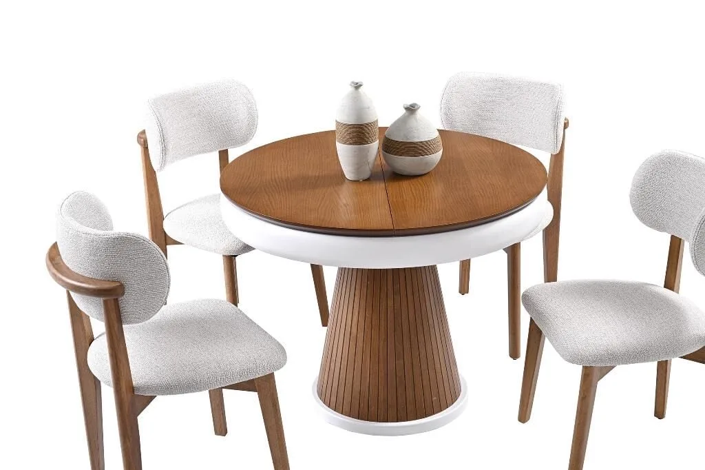 Mantar Walnut Round Table & Atlas Walnut Chair Set HDR1201