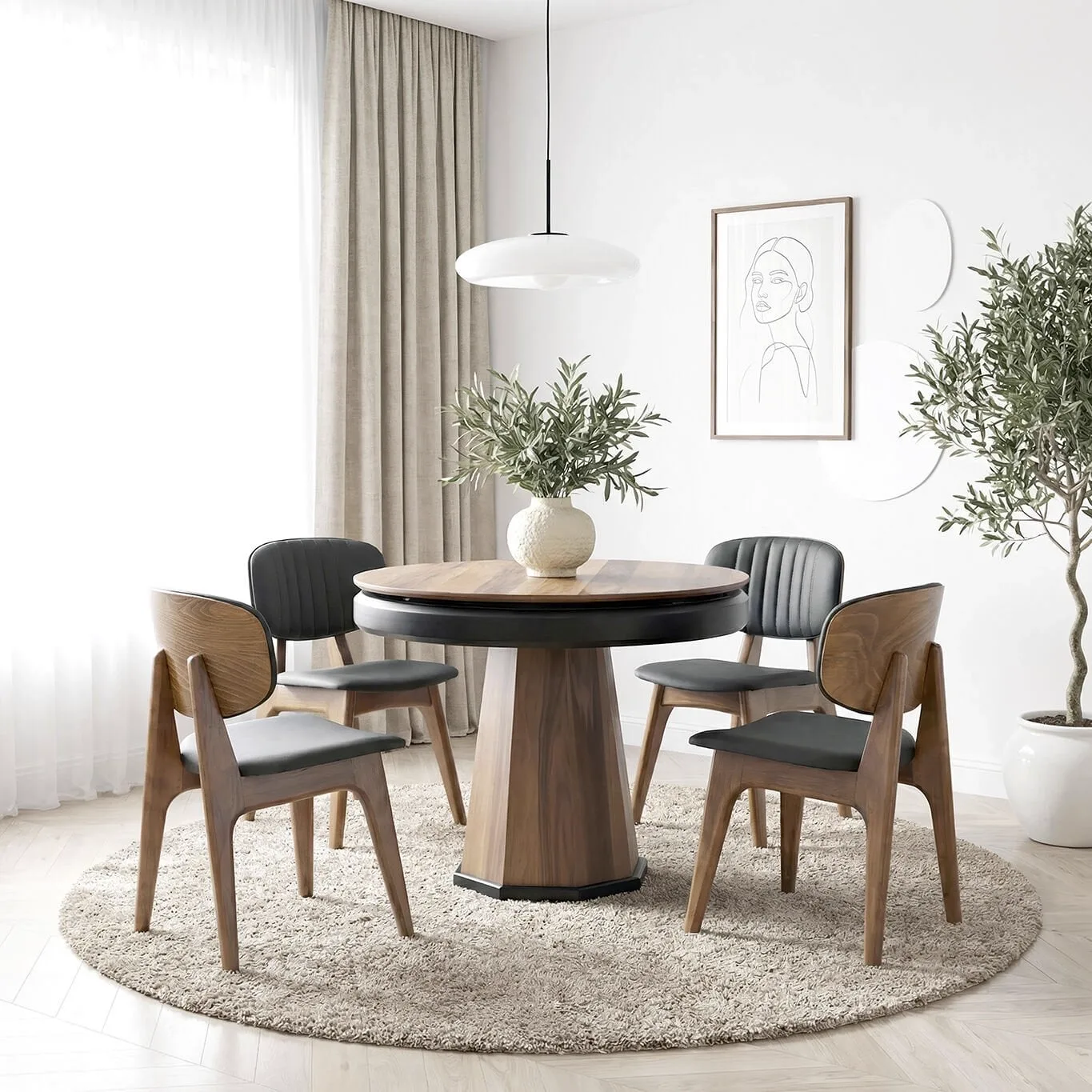 Set tavolo Hayal noce e sedia Hilton HDR1203