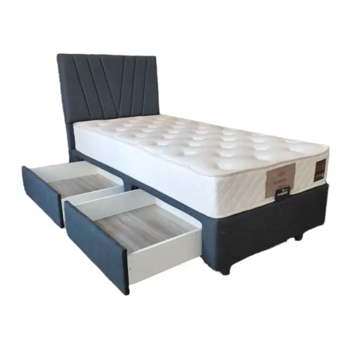 Alacati Schublade 90x190 Einzel Matratze, Bettkasten & Kopfteil Set PV301