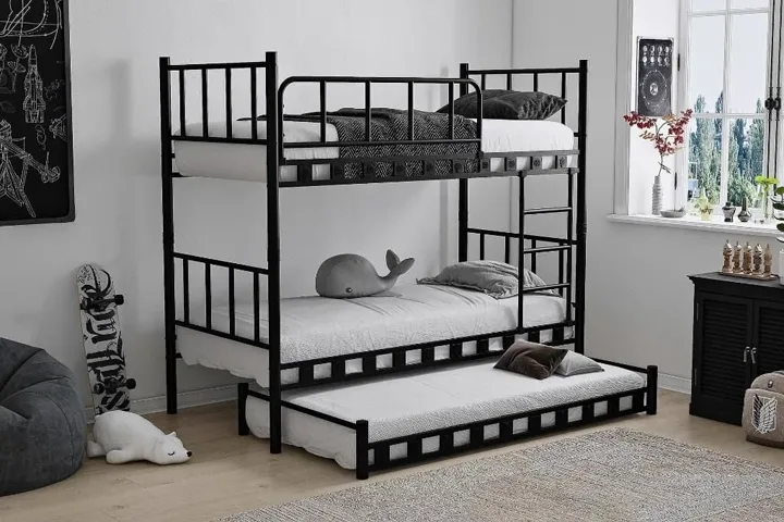 Zambak Bunk Bed with Trundle 90x190 ARM037 Black