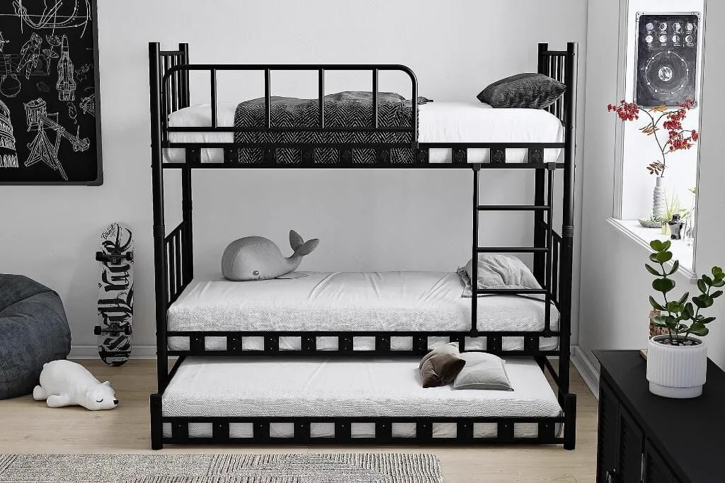 Zambak Bunk Bed with Trundle 90x190 ARM037 Black