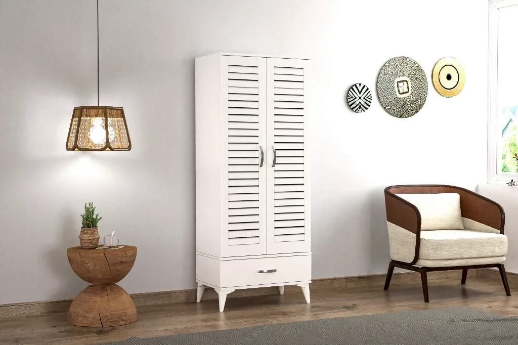 Louvered 2-Door White Cabinet TN1243