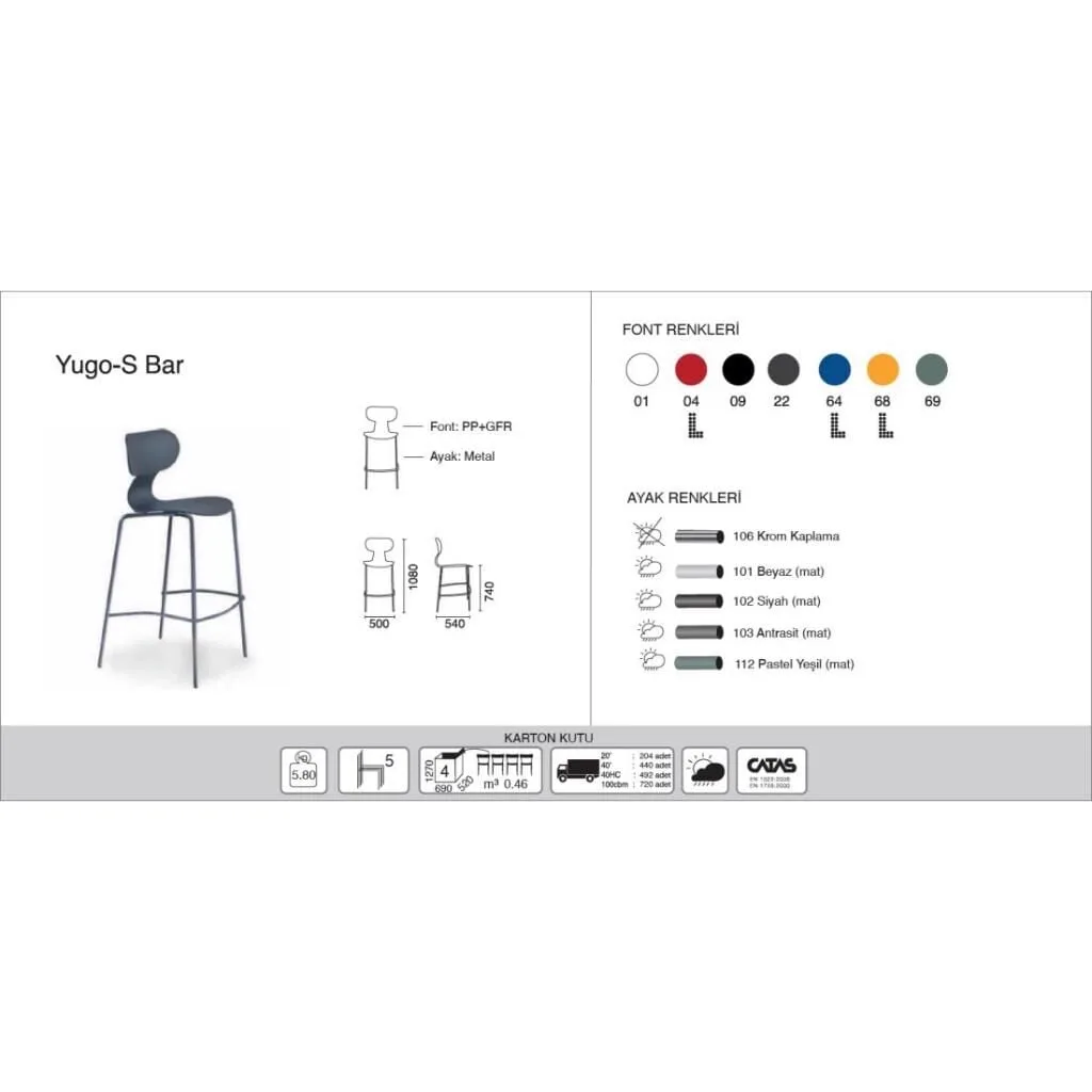 Yugo-S Bar Black - Black Bar Chair PPT1670