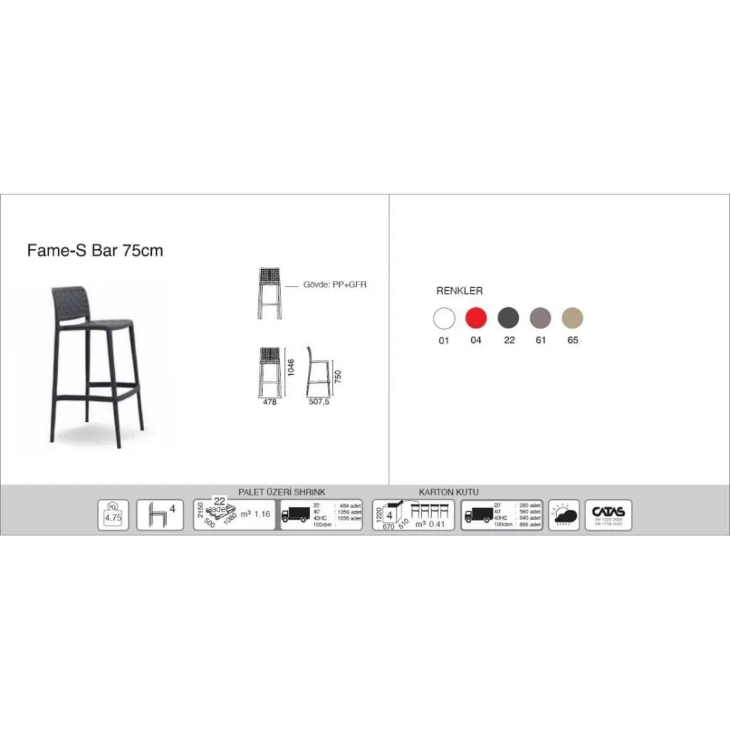 Fame-S Bar 75 cm Anthracite Bar Chair PPT1529