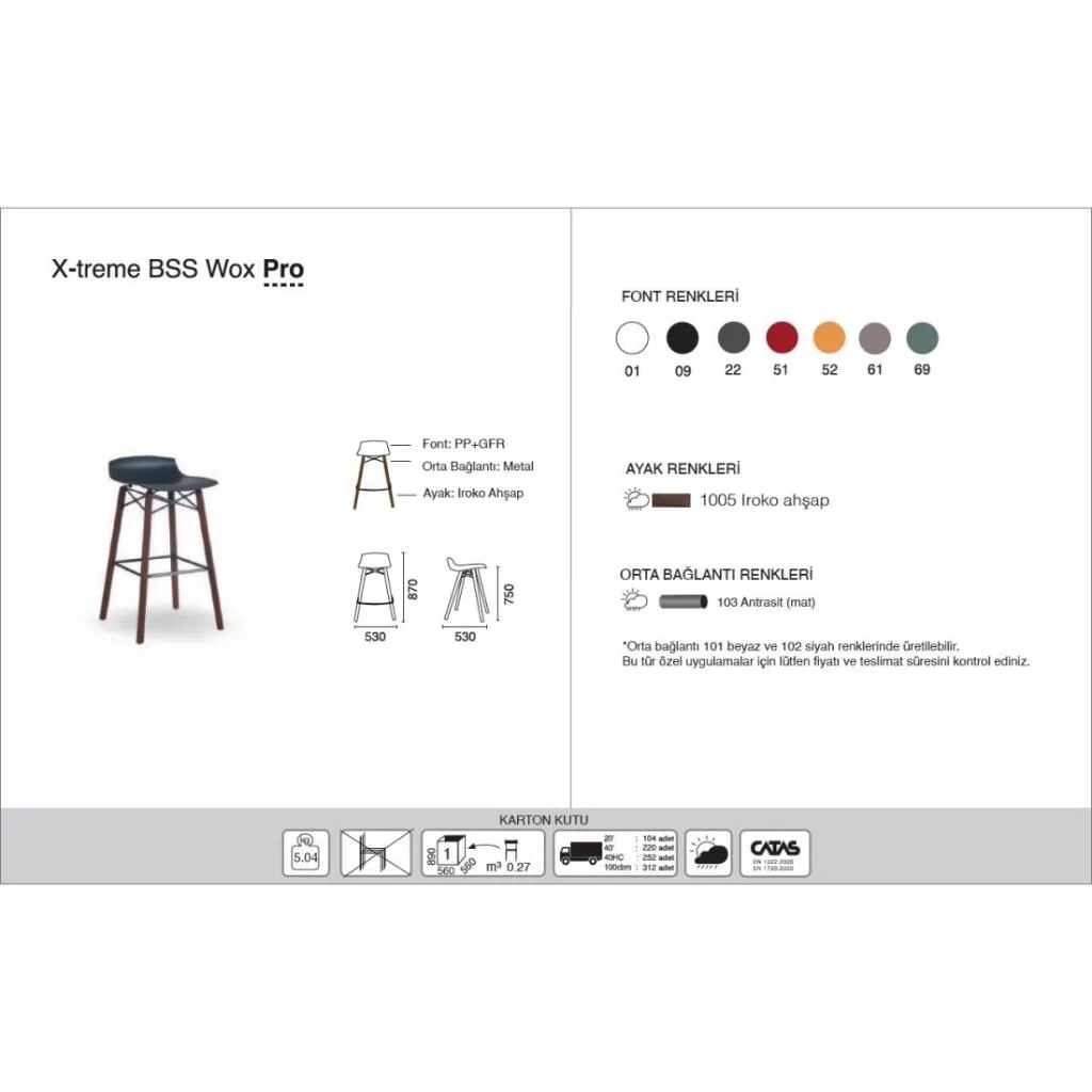 X-treme BSS Wox Pro (Iroko) Anthracite - Iroko Wooden Leg Bar Stool PPT1631