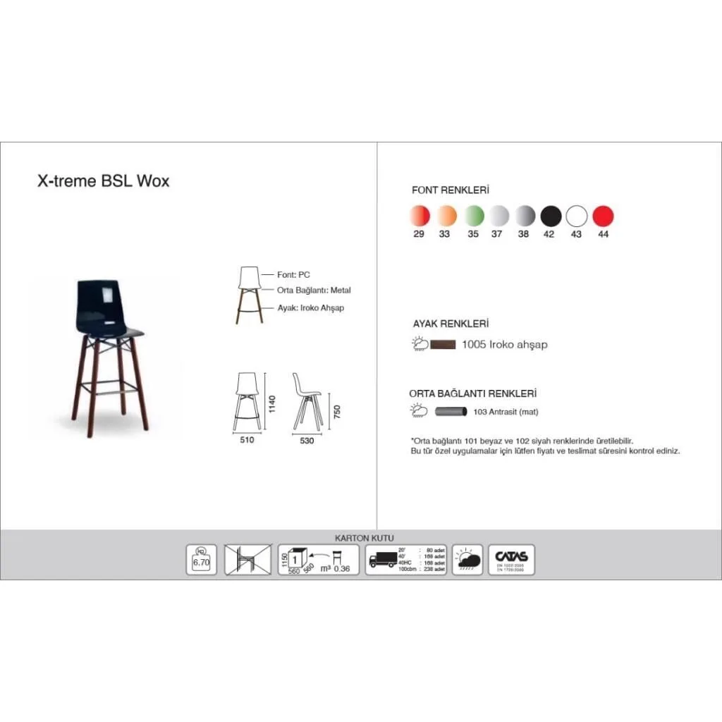X-treme BSL Wox (Iroko) Solid Black - Iroko Wooden Leg Bar Chair PPT1599
