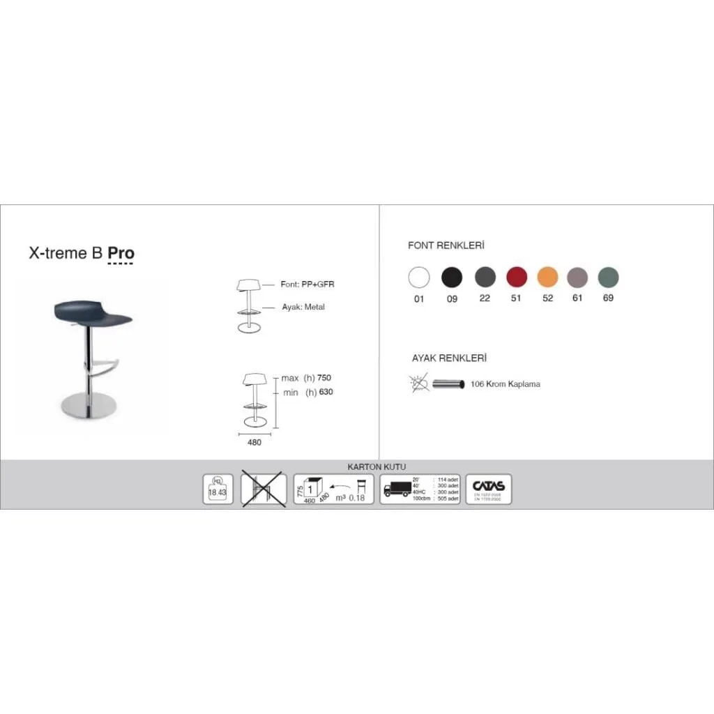 X-treme B Pro Dark Yellow - Chrome-Plated Bar Chair PPT1567